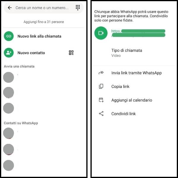 Condividere link per le chiamate WhatsApp