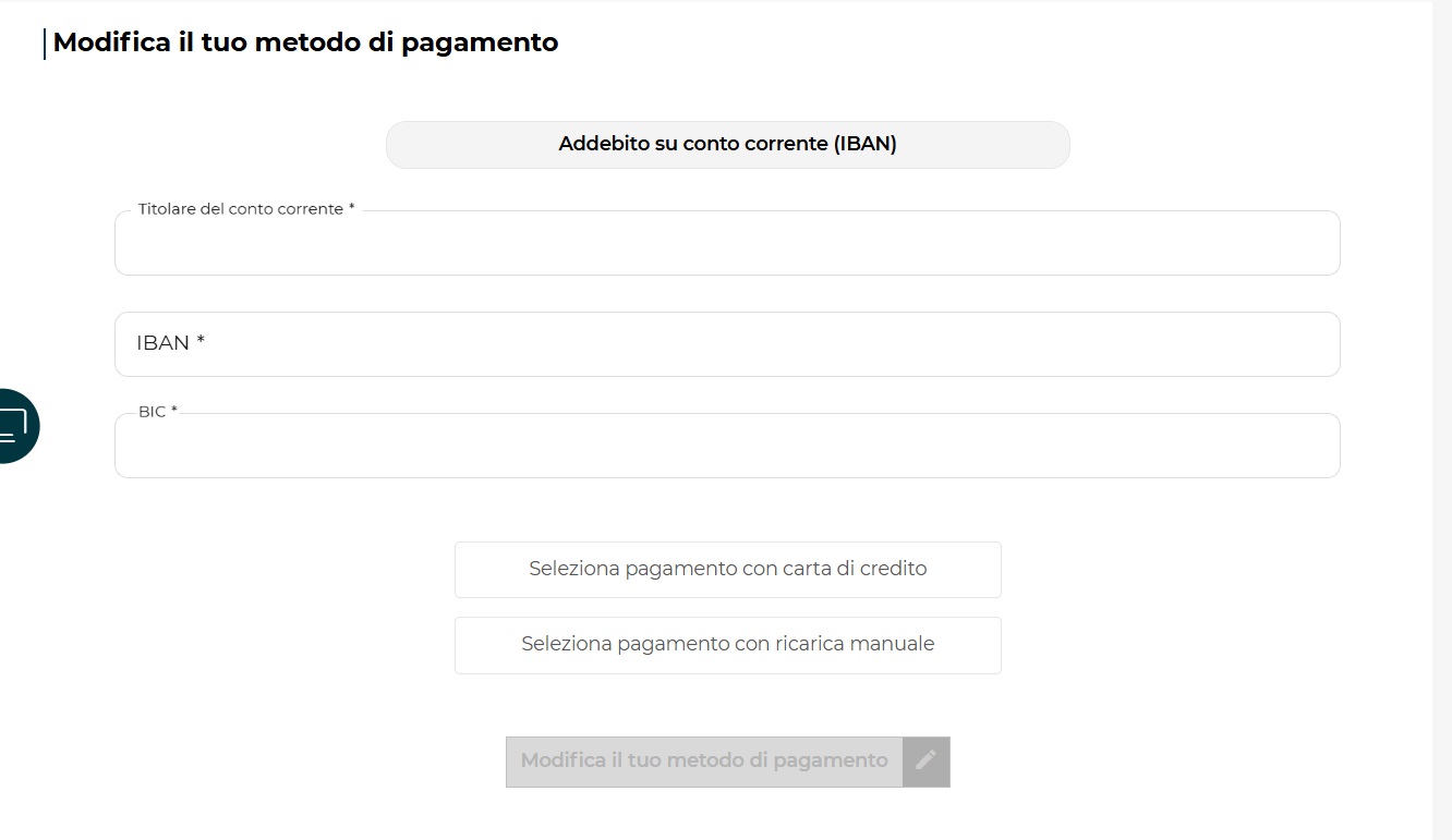 Modifica metodo di pagamento Iliad