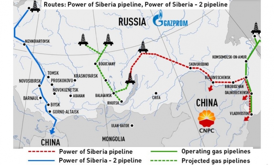 Percorso della pipeline Power of Siberia e progetto per il suo raddoppio