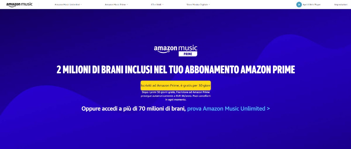 Prime Music (fonte: amazon.it/music/prime)