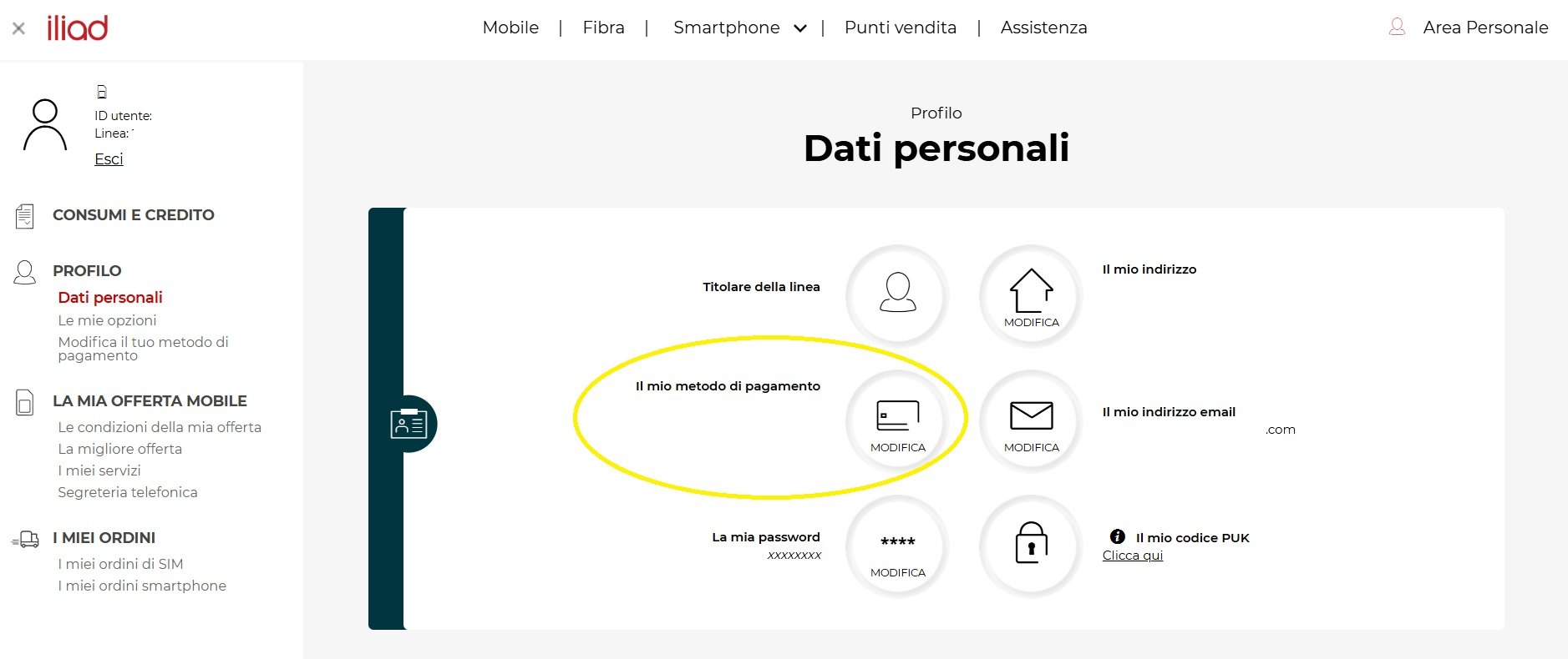 Metodo di pagamento Iliad