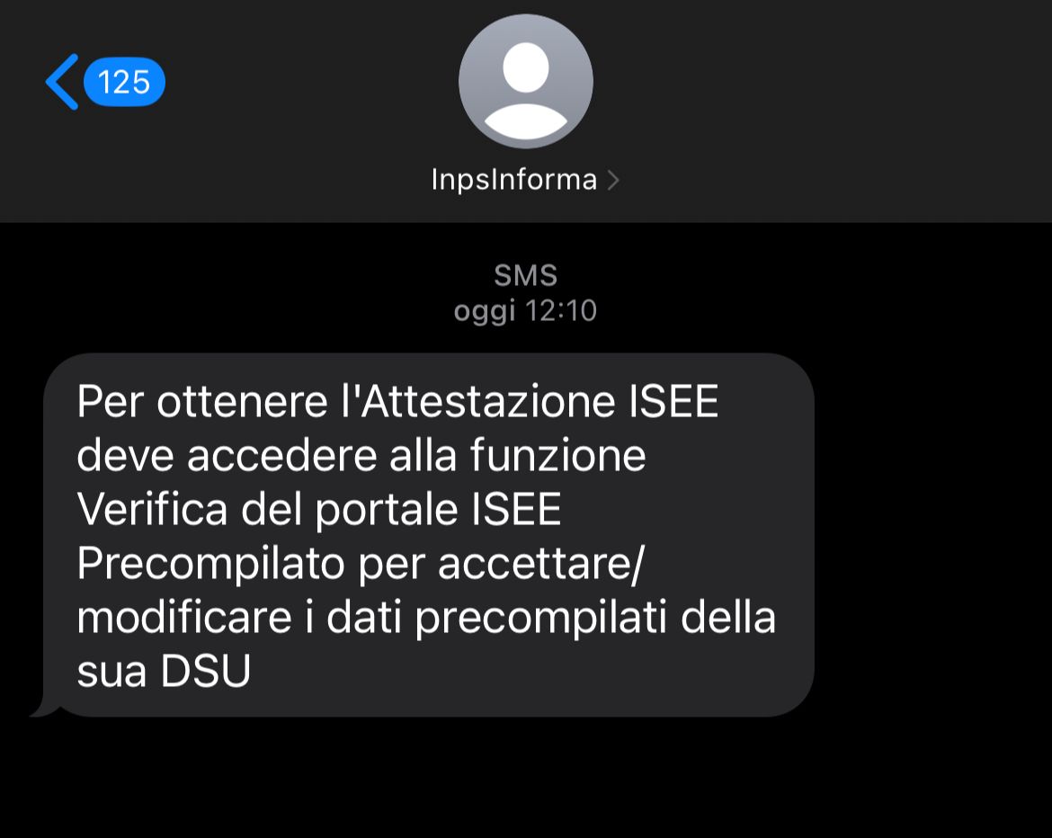 Messaggio di conferma Inps