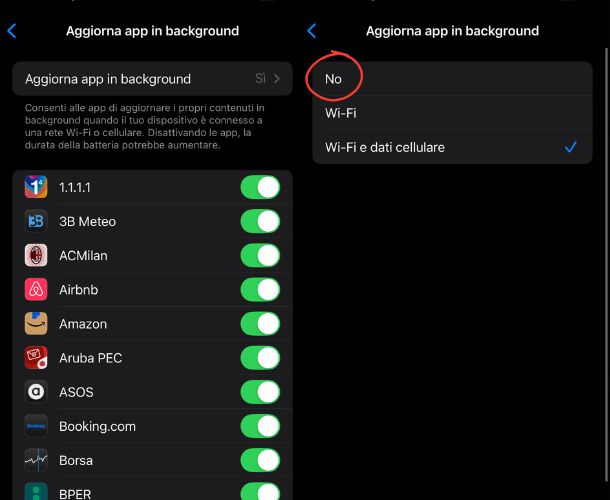 Aggiornamenti app in background
