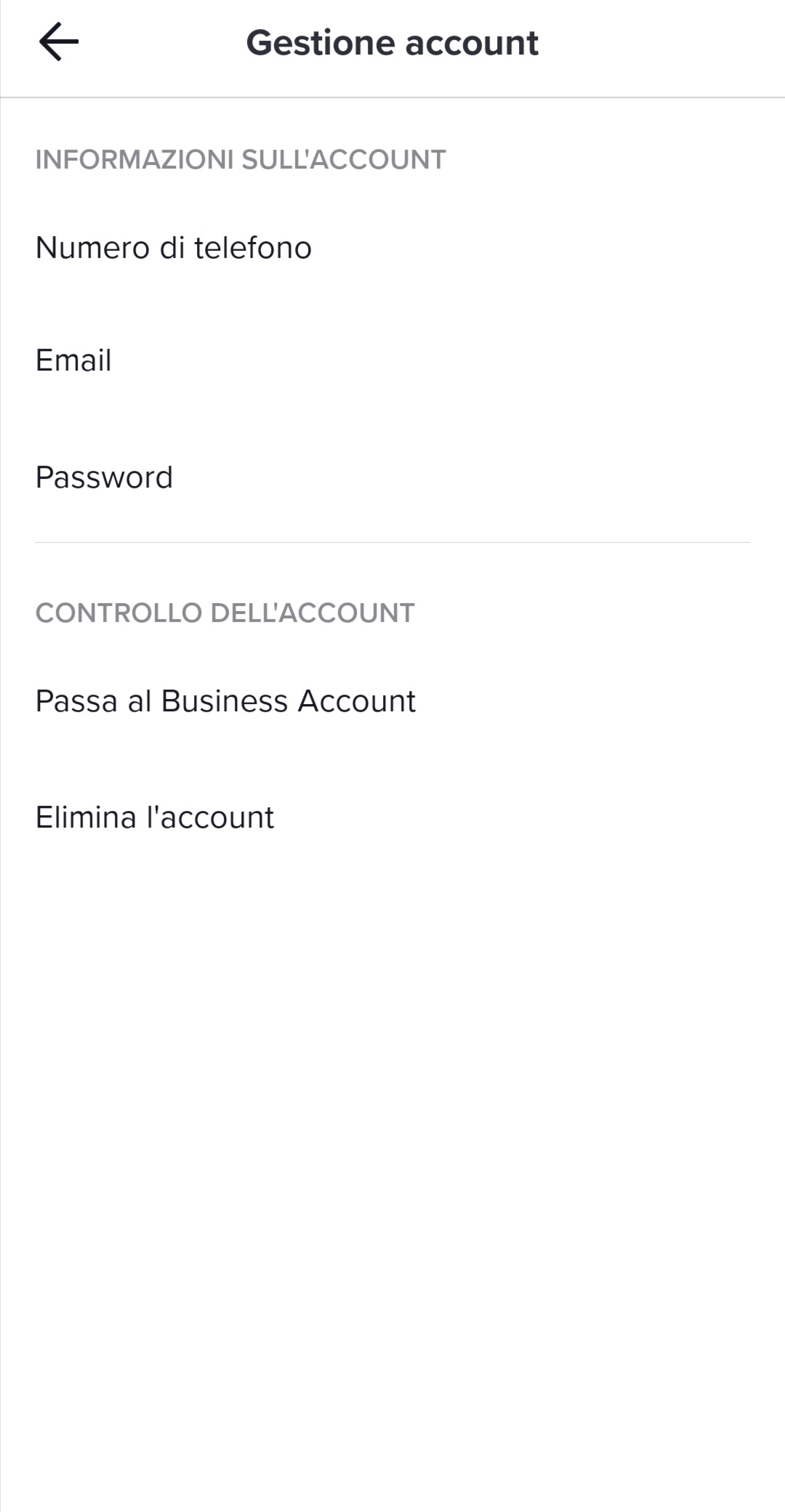 Gestione account