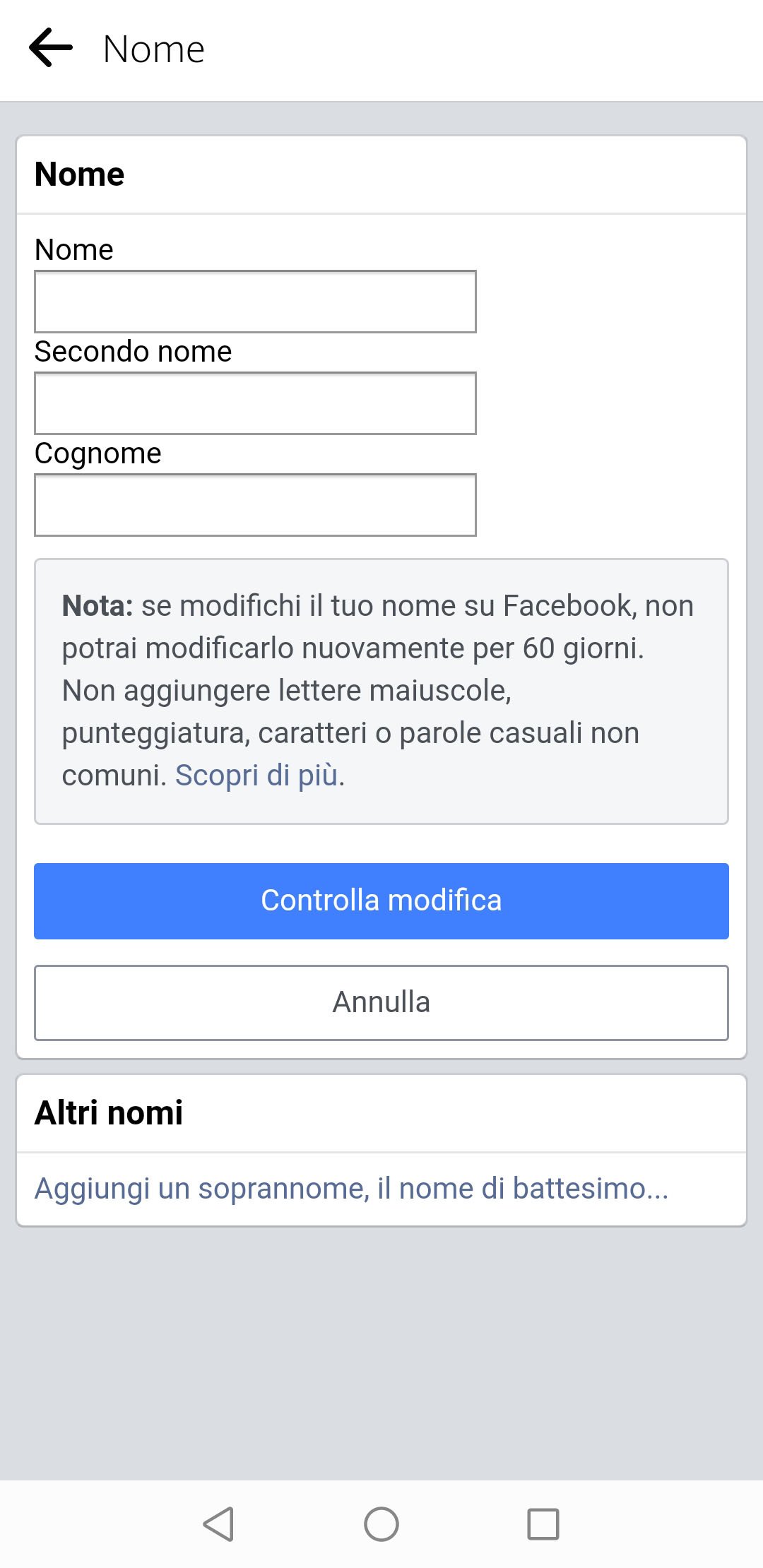 Come cambiare nome su Facebook