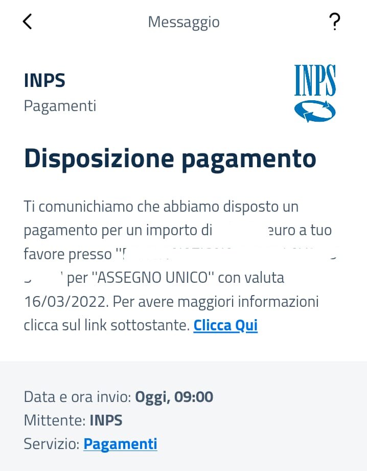 Comunicazione pagamento assegno unico