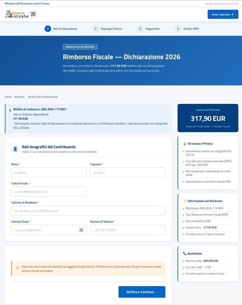 Allarme phishing Agenzia delle Entrate