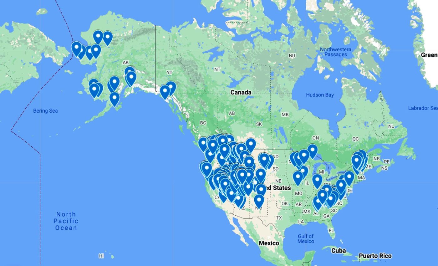 Mappa giacimento d'oro negli Stati Uniti