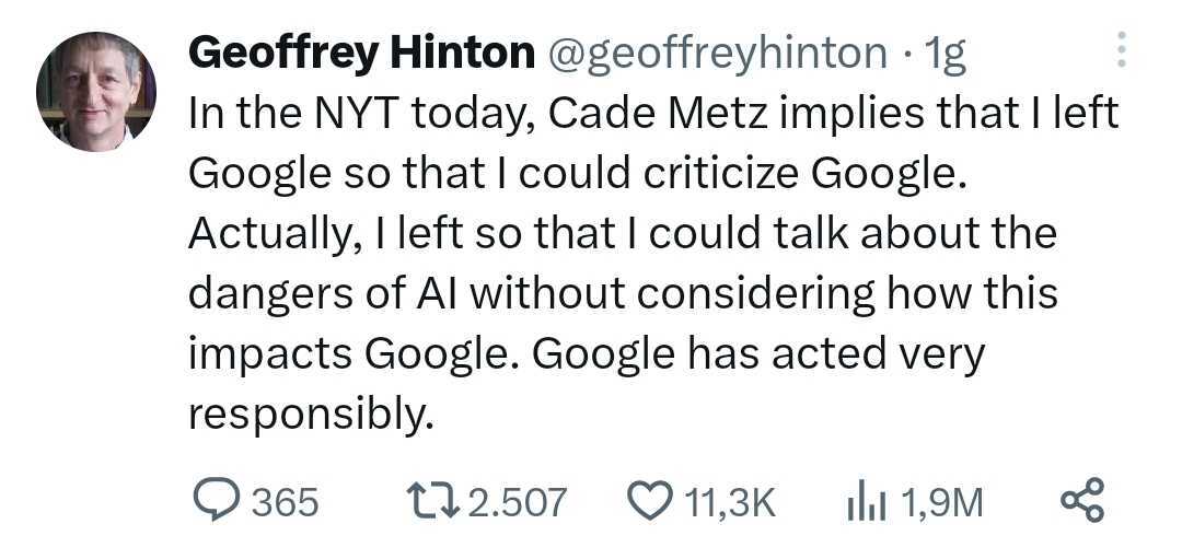 La dichiarazione di Hinton su Google.