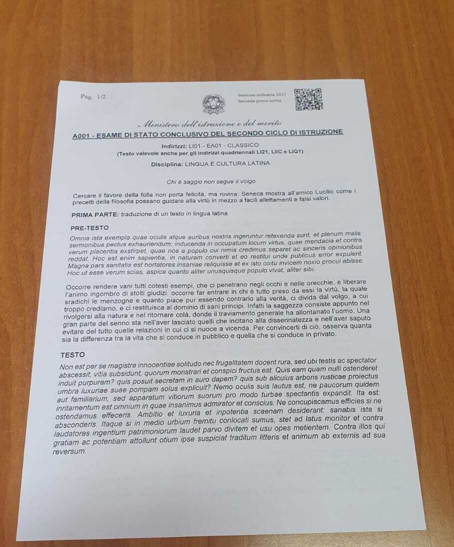 Traccia seconda prova Liceo Scientifico (Seneca)