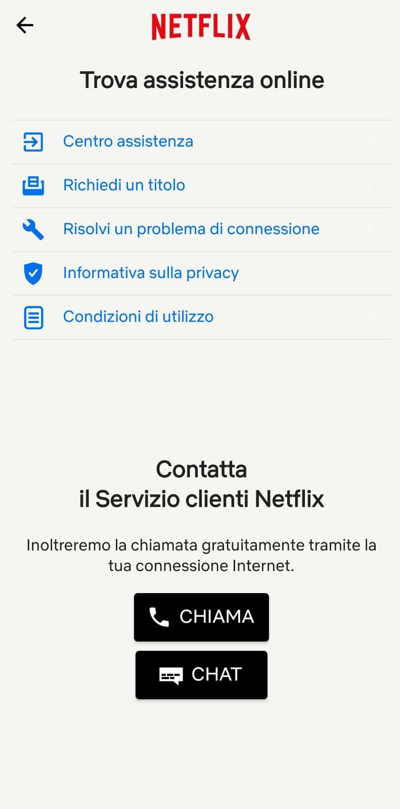 Contatta il servizio clienti Netflix