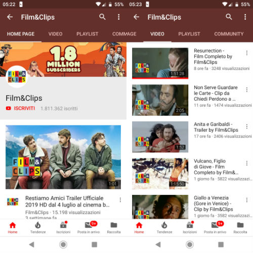 Vedere film completi su YouTube