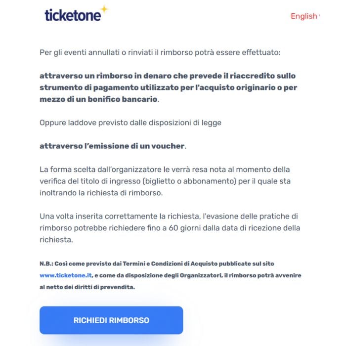 Rimborso ticketone