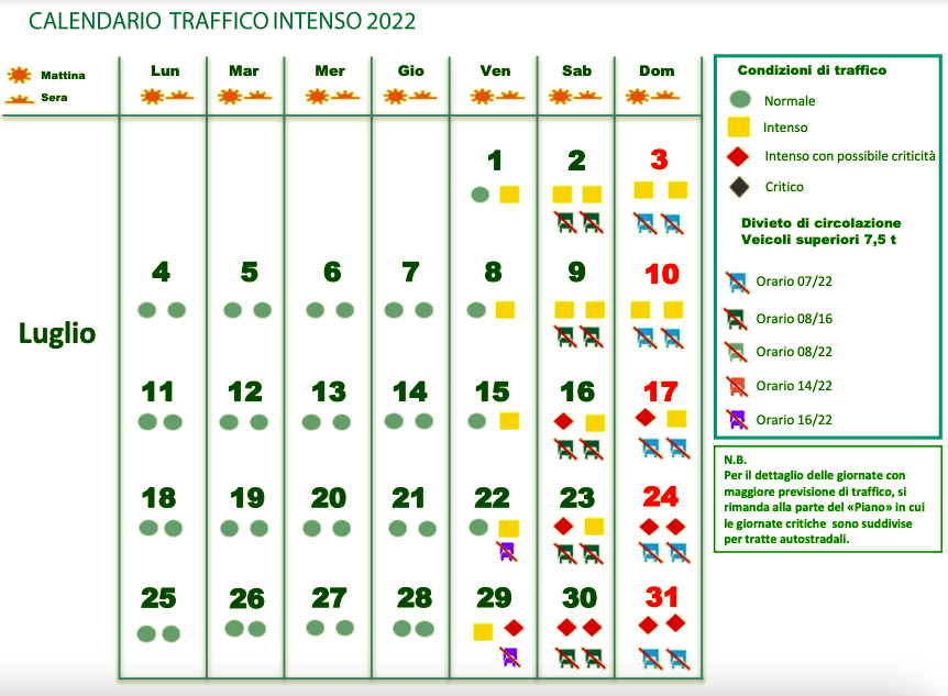 Calendario traffico intenso