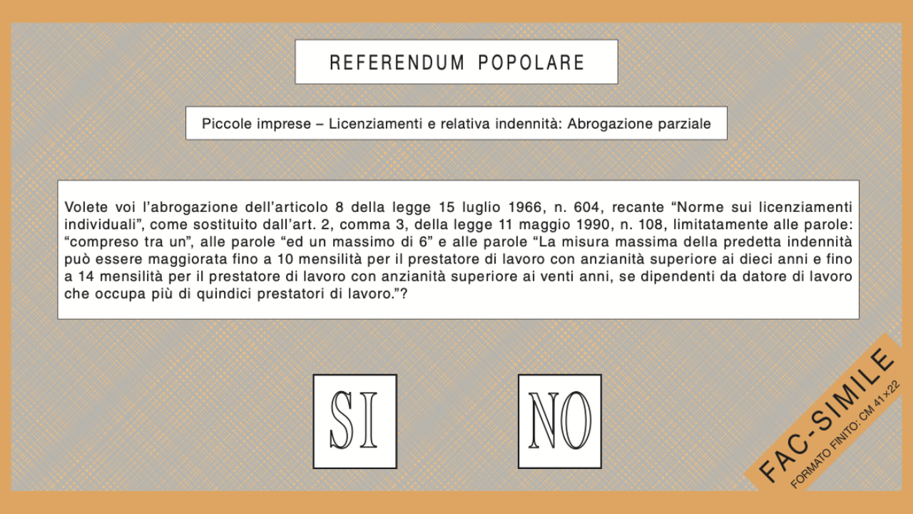 Fac-simile scheda arancione referendum 2025