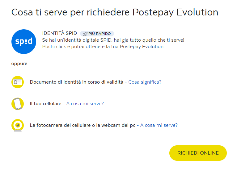 Cosa ti serve per richiedere Postepay Evolution