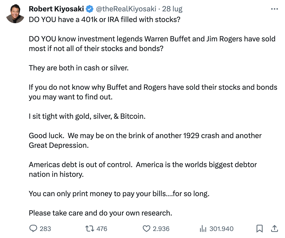 Il post di Robert Kiyosaki