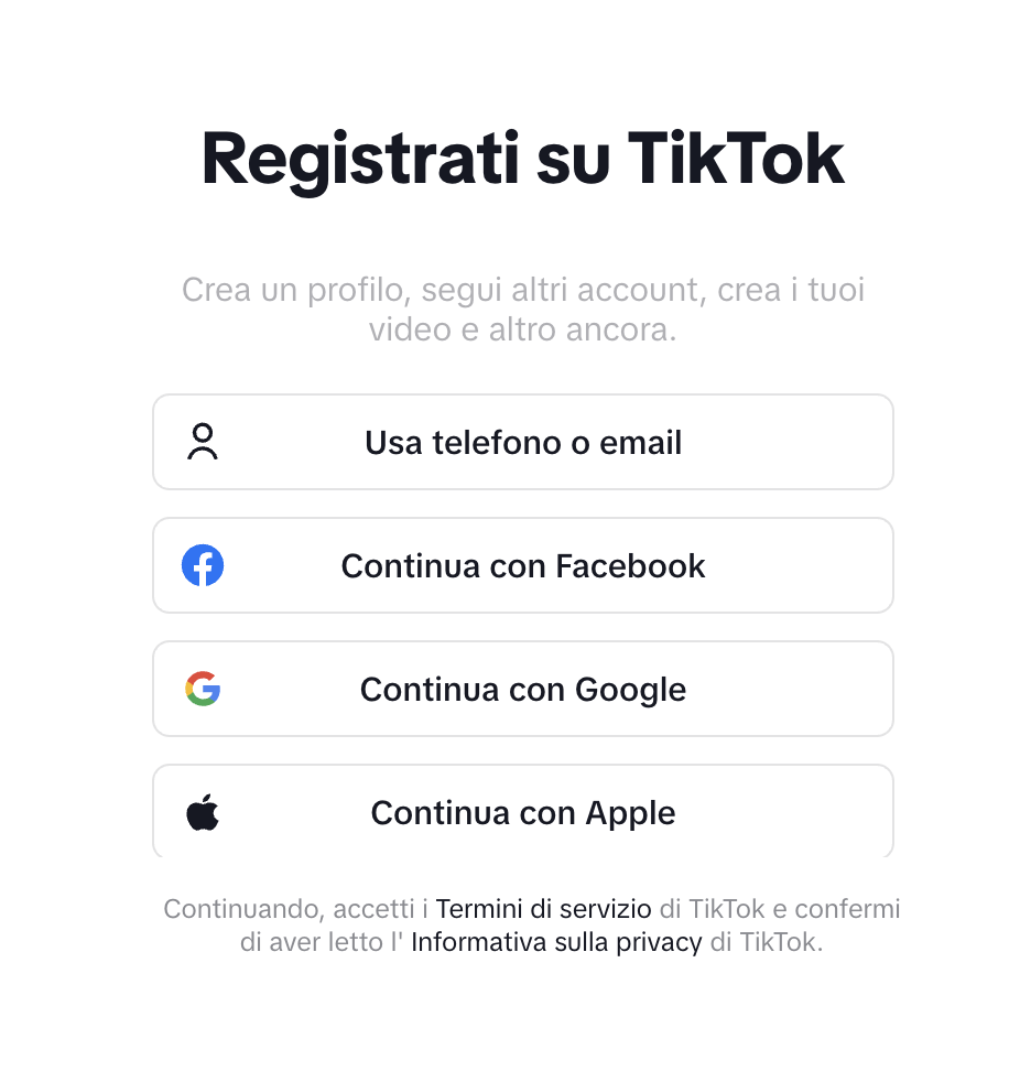 Iscriversi a TikTok