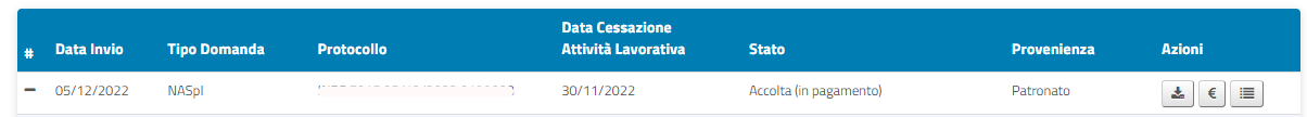 Domanda Naspi di cui si vuole consultare il pagamento