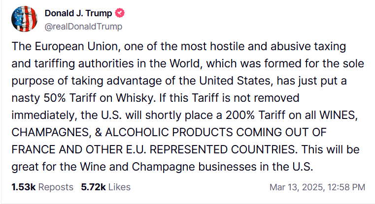 Il post di Donald Trump su Truth Social