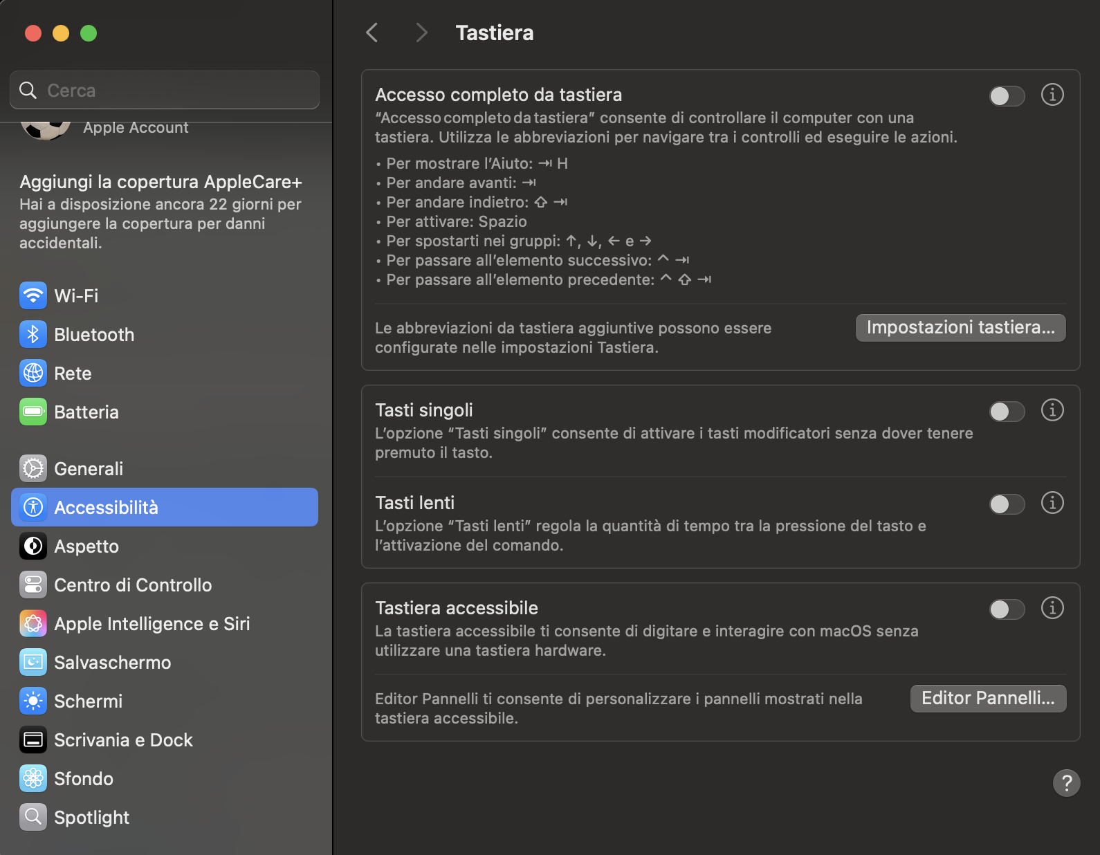 Tastiera Accessibile del Mac