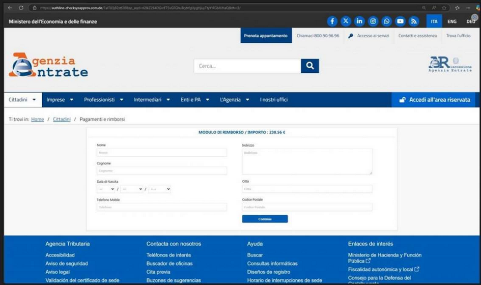 Sito truffa Agenzia delle Entrate