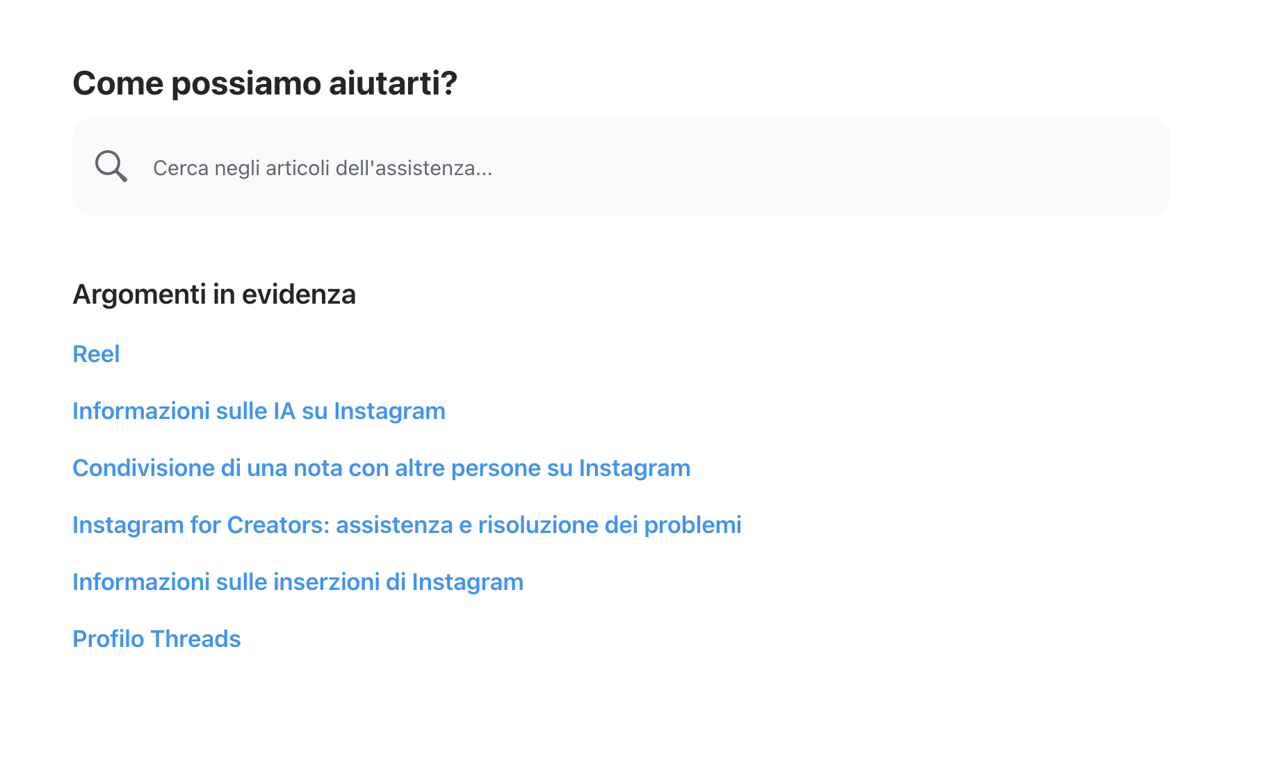 Assistenza di Instagram