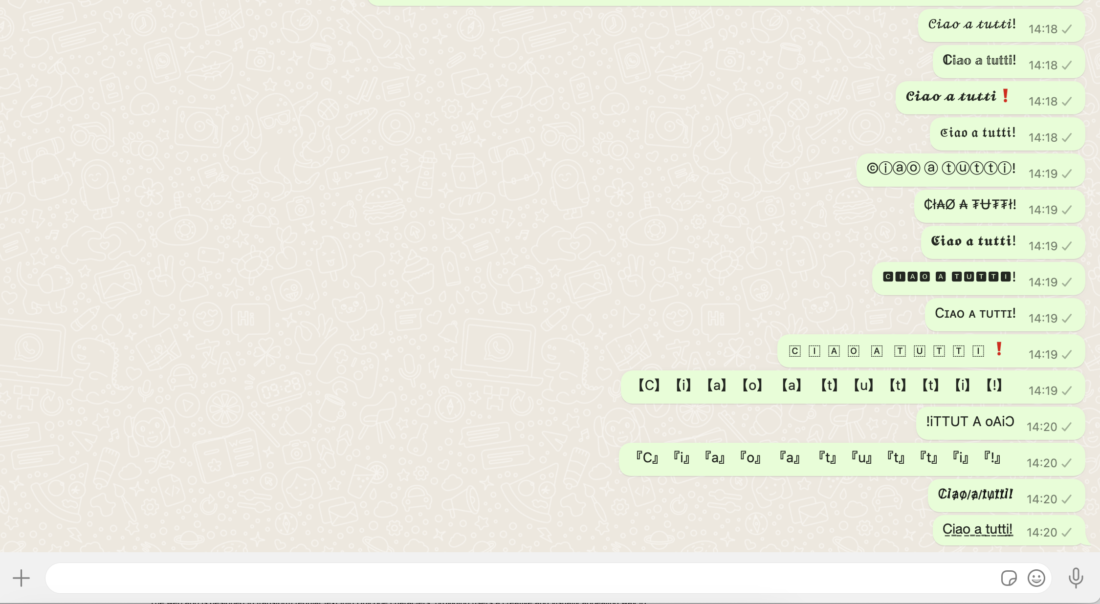 Questo è il modo in cui il testo convertito in Unicode appare su WhatsApp