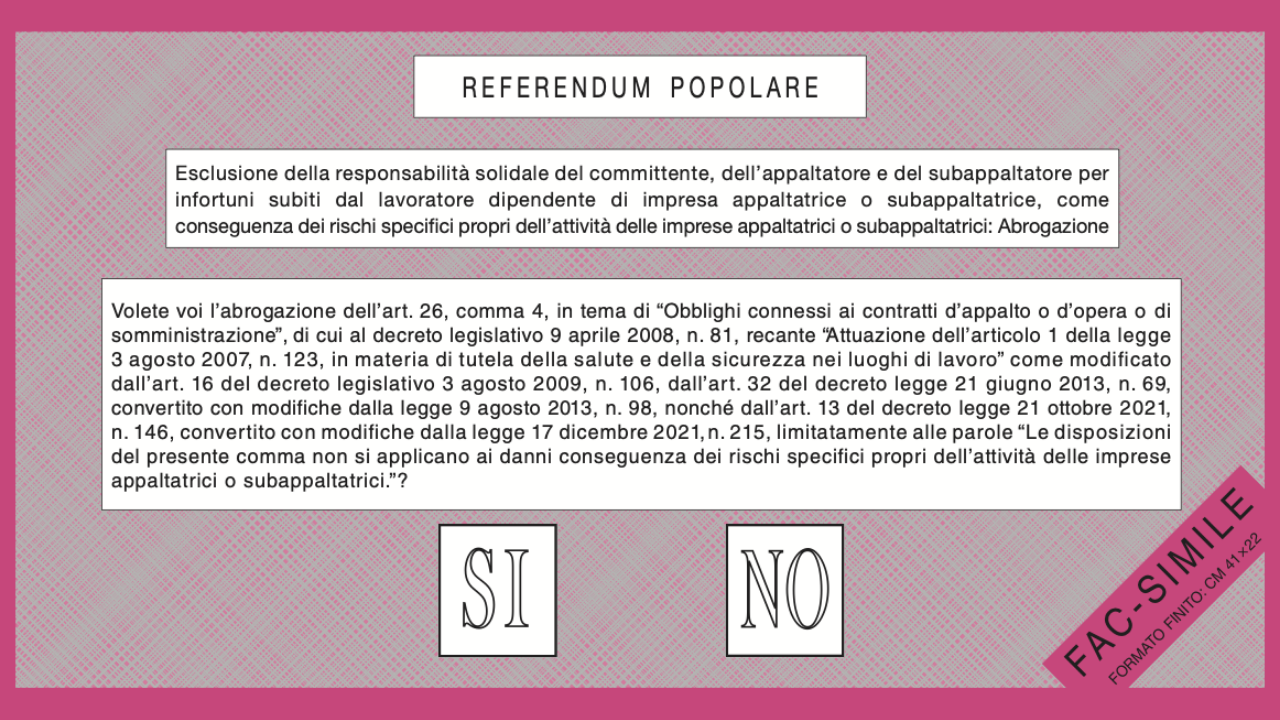 Fac-simile scheda rossa referendum 2025