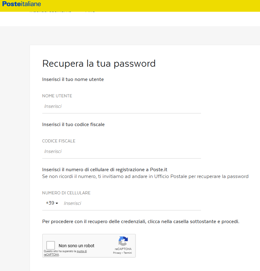 Recupera la tua password