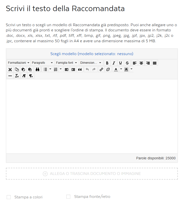 Scrivere testo raccomandata online