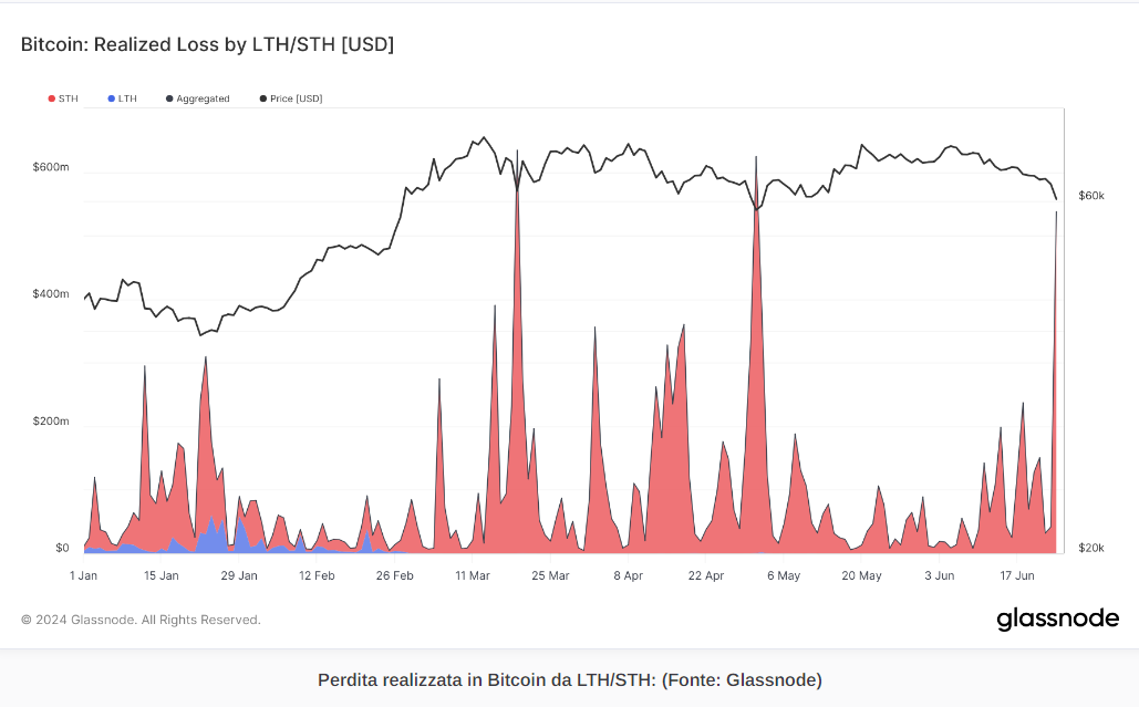 Perdita realizzata in Bitcoin da LTH/STH 