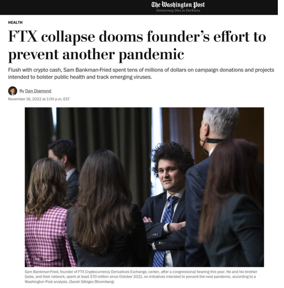 Articolo «in difesa» di Sam Bankman-Fried del Washington Post (16 novembre) Articolo «in difesa» di Sam Bankman-Fried del Washington Post (16 novembre)