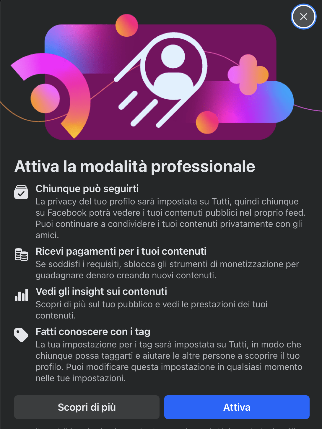 Modalità professionale di Facebook
