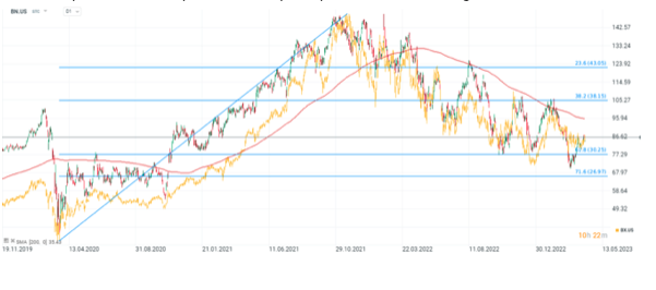 Azioni di Brookfield Corp e Blackstone, grafico giallo