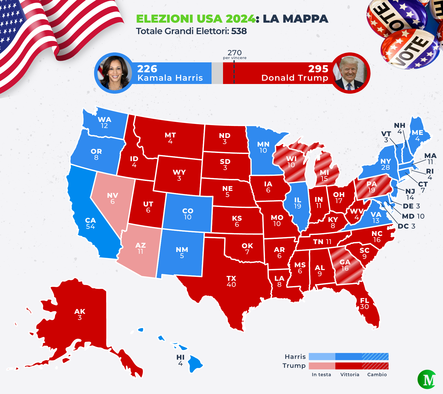 La MAPPA del voto alle Elezioni USA 2024