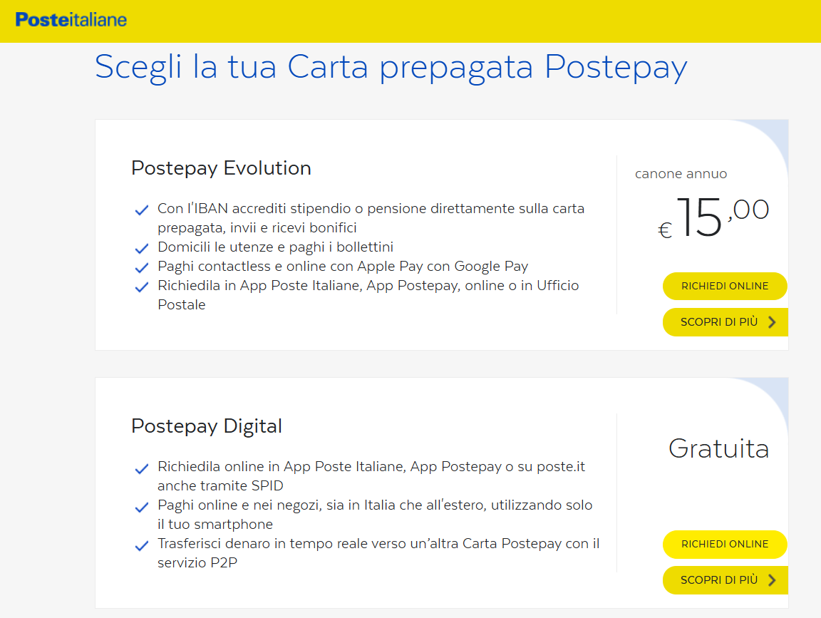 Scegli la tua Carta prepagata Postepay