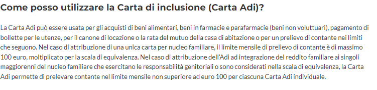 Acquisti consentiti Carta di inclusione