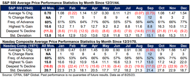 Performance media S&P500 dal 1945 e del Nasdaq dal 1971