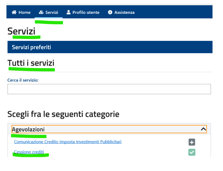 Schermata di accesso alla piattaforma della cessione del credito