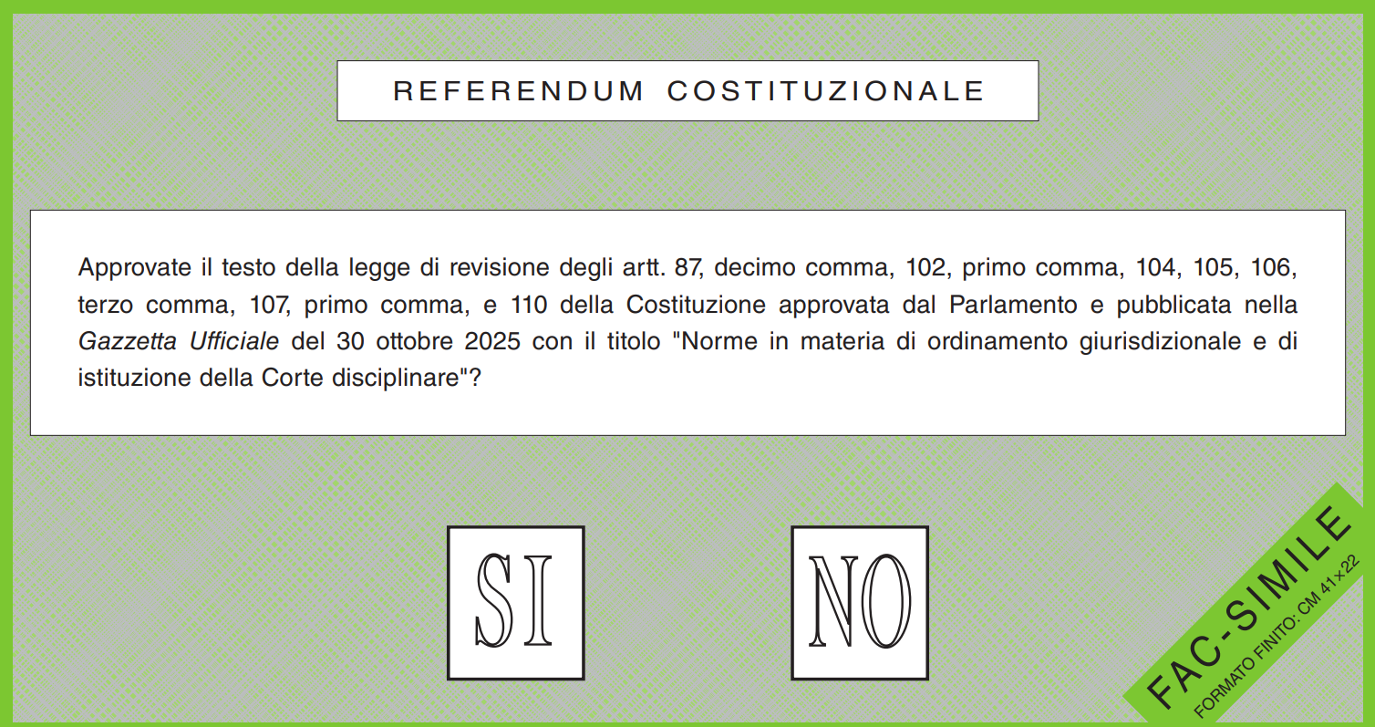 Fac simile scheda referendum giustizia 2026