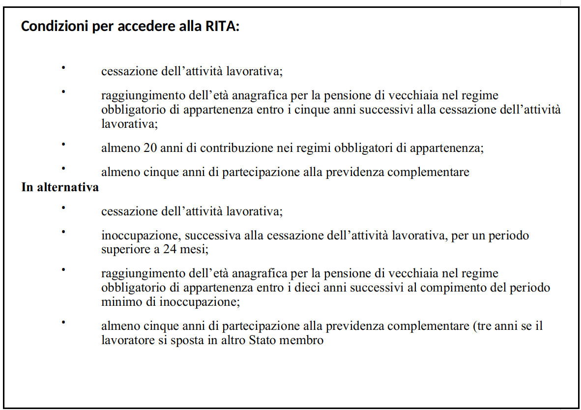 Condizioni per accedere alla RITA