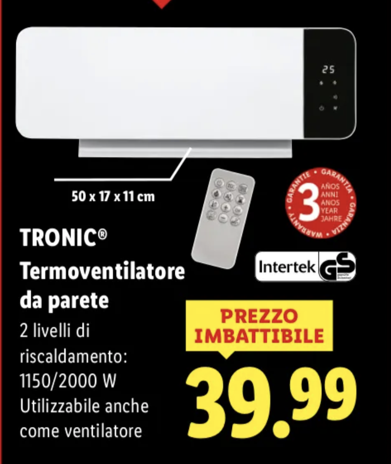 Termoventilatore da parete TRONIC