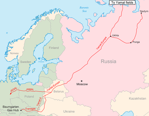 Tracciato della pipeline Russia-Yamal-Mallnow (Germania)