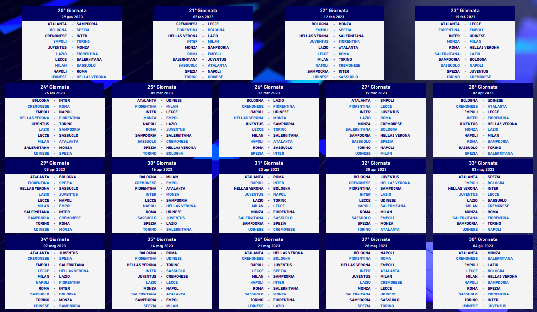 Serie A - calendario ritorno