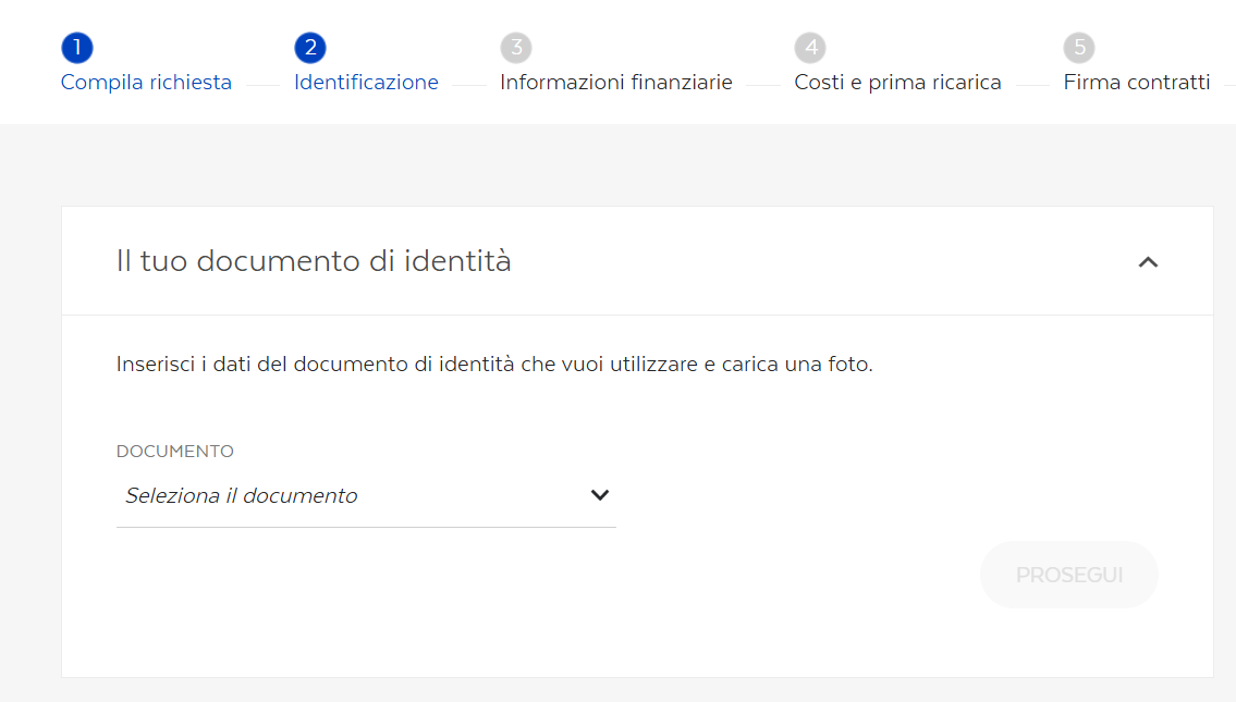 Inserire documento identità