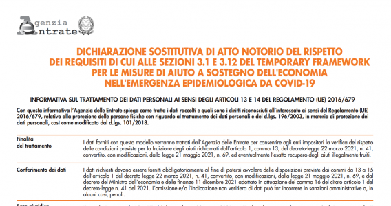 Il testo della circolare dell'Agenzia delle Entrate per la certificazione degli aiuti Covid