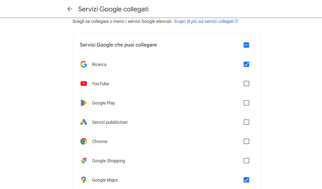 Servizi Google collegati