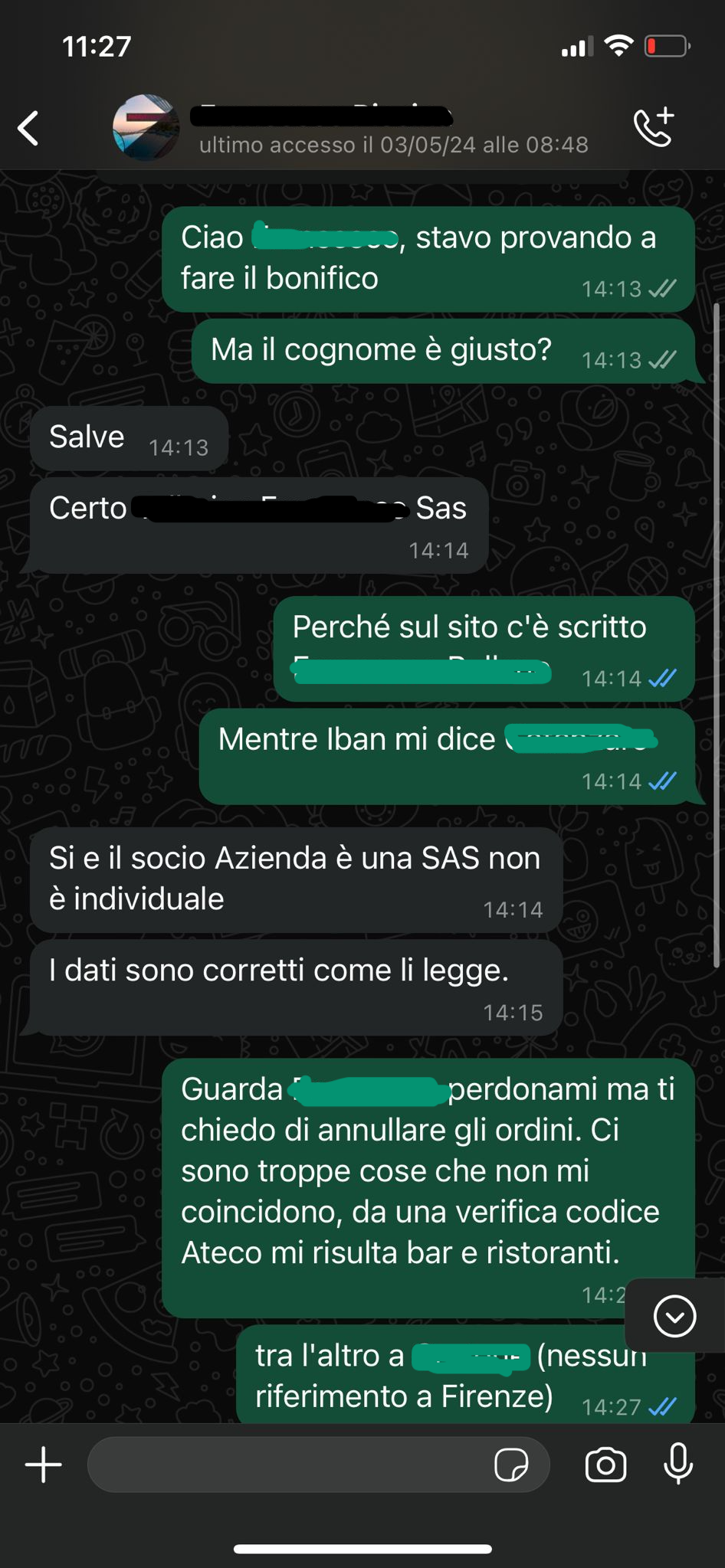 Qui la conversazione avuta con il venditore.