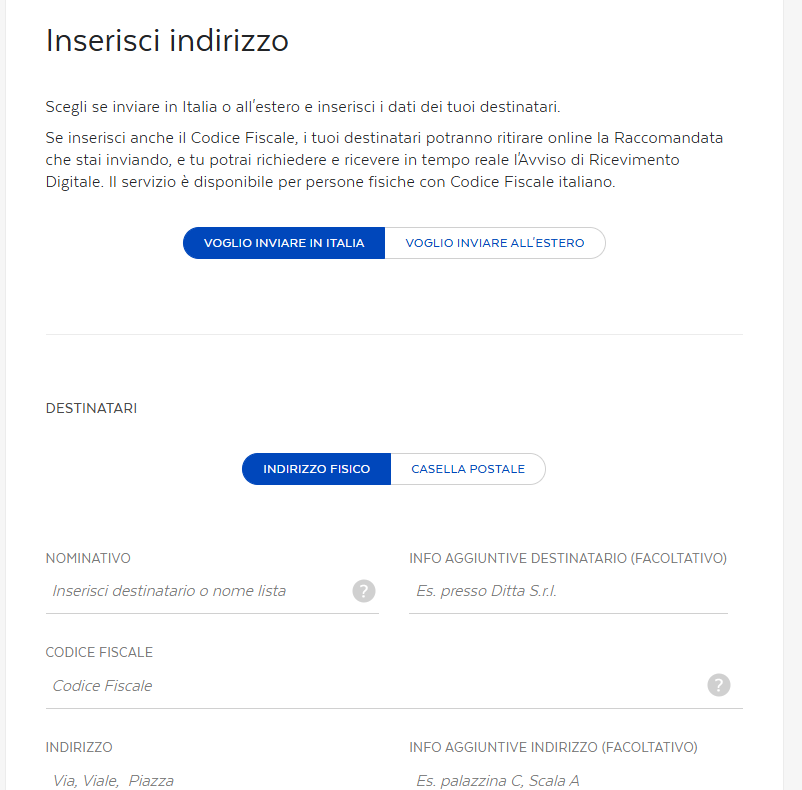 Inserisci indirizzo